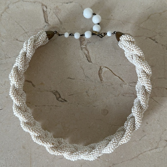 Vtg white micro bead braid choker vintage - Picture 4 of 8